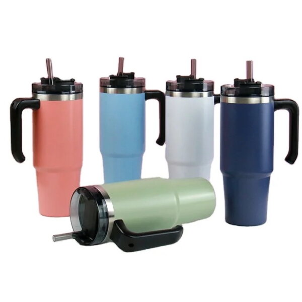 30oz Insulated Bottle Stainless Steel Water Bottle with Straw Handle 900ml Big Capacity Leak Proof Water Bottle BPA-Free Bottle for Car - Image 2