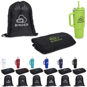 Corporate Gift Set with Large 1.2L Thermos Bottle and Blanket with Mesh Bag Bottle Gift Pack