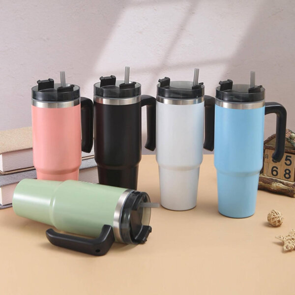 30oz Insulated Bottle Stainless Steel Water Bottle with Straw Handle 900ml Big Capacity Leak Proof Water Bottle BPA-Free Bottle for Car - Image 4