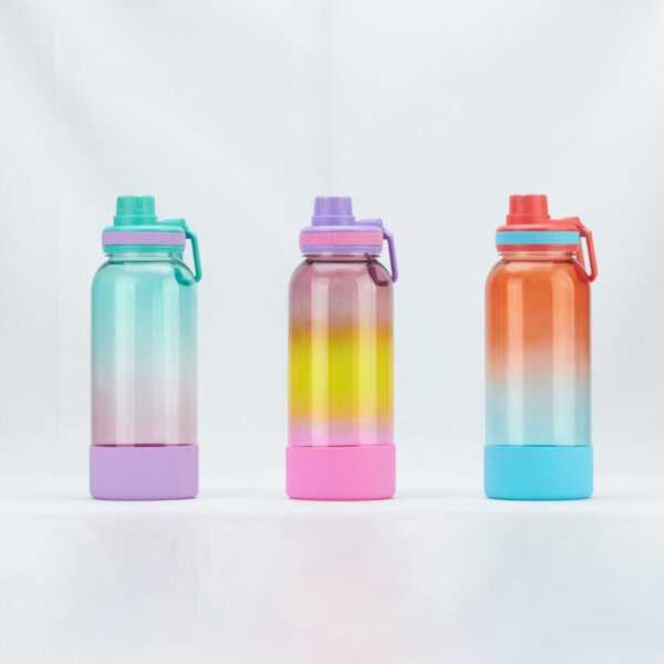 1L screw bottle Plastic Bottle with Screw Lip Colorful Spray Painting Bottle with Rubber Bottom Insulated Water Jug BPA-Free Bottle