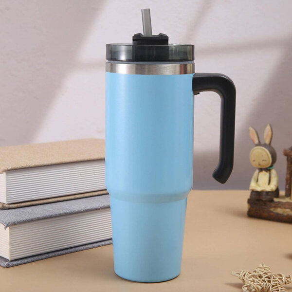 30oz Insulated Bottle Stainless Steel Water Bottle with Straw Handle 900ml Big Capacity Leak Proof Water Bottle BPA-Free Bottle for Car - Image 3