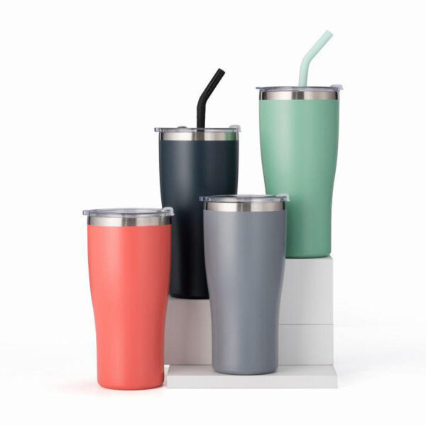 Double-layer Steel Bottle 600ml Sports Water Bottle Wide Mouth Cover with Straw Beer Cup Customized Logo - Image 2