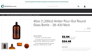 BottleStore - 40oz Amber Pour-Out Round Glass Bottle