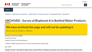 Health Canada - BPA Survey in Bottled Water