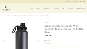 Drinco - Stainless Steel Double Wall Vacuum Insulated Water Bottle 32oz