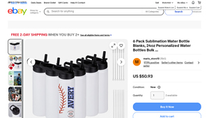Sublimation Water Bottles - 6 Pack 24oz