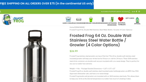 Frosted Frog - 64 Oz. Double Wall Stainless Steel Water Bottle