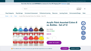 Kaplan - Acrylic Paint Assorted Colors 8 oz. Bottles - Set of 12