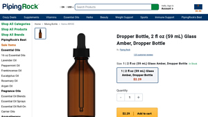 Piping Rock - Amber Glass Dropper Bottle 2 fl oz