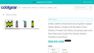 Cool Gear - 4-Pack Kid's Sipper Water Bottle