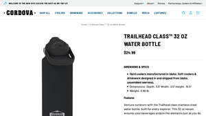 Cordova Outdoors - Trailhead Class™ 32 oz Water Bottle