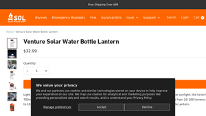 Venture - Rechargeable LED Solar Water Bottle Lantern