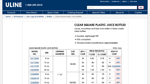 Uline - Clear Square Plastic Juice Bottles
