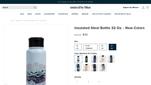 United By Blue - 32 Oz Insulated Stainless Steel Water Bottle
