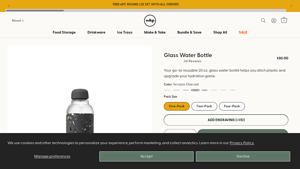 W&P - Glass Water Bottle 20oz with Silicone Sleeve