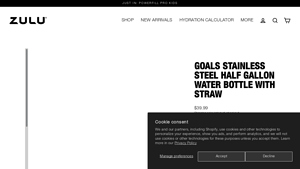Zulu Athletic - Goals Stainless Steel Half Gallon Water Bottle